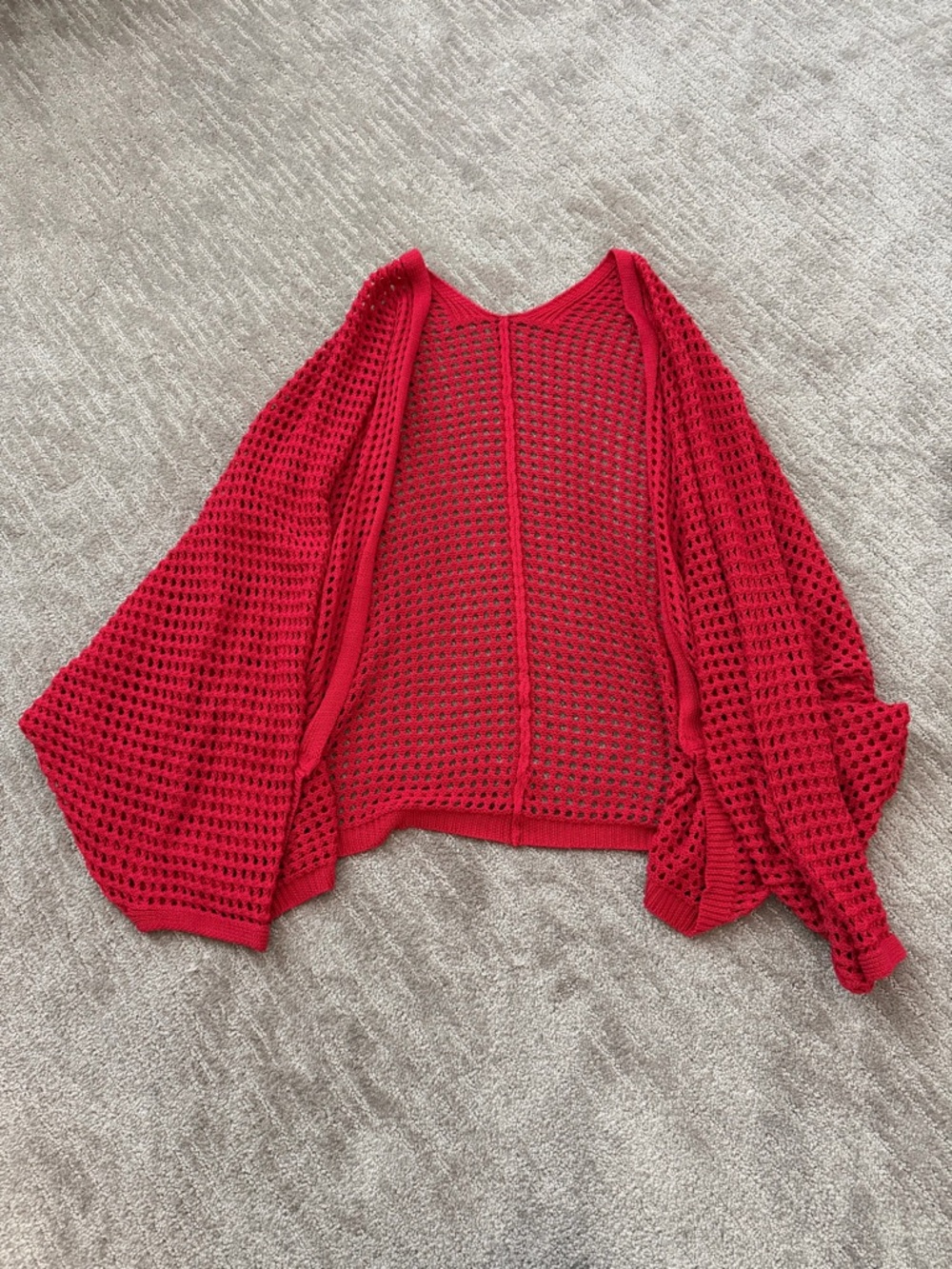 Amazon Red Open-Weave Knit Poncho Cardigan